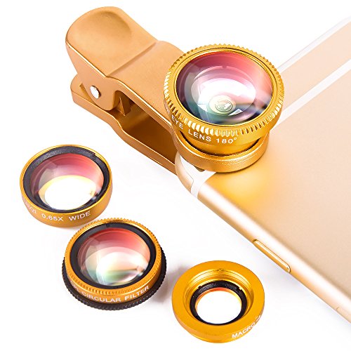 Luxsure Universal 4 in 1 Camera Lens Kit Fish Eye Lens + 2 in 1 Macro Lens + Wide Angle Lens + CPL Lens for iPhone 6/6 Plus/6s/6s plus/5/5S/4/4S,iPad Air/Mini,Samsung Galaxy/Note,Sony Xperia(Gold)
