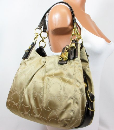 Coach Signature Outline Op Art Maggie Shoulder Bag Purse 16153 Khaki Mahogany