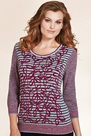 Per Una 34 Sleeve Leaf Striped Knitted Top with Angora