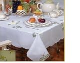 White Lilly Design Tablecloth Beige 60 Round