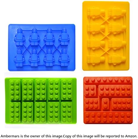 Ambermars Building Bricks and Minifigure Ice Cube Tray or Candy Mold,chocolate Molds,silicone Baking Molds, Premium Silicone Molds 4pc --For Lego Lovers