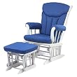 Dutailier Ultramotion Sleigh Glider Rocker and Ottoman - White/ Denim