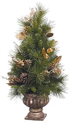 Set Of 2 Artificial 30" Potted Christmas Trees With Gold Details