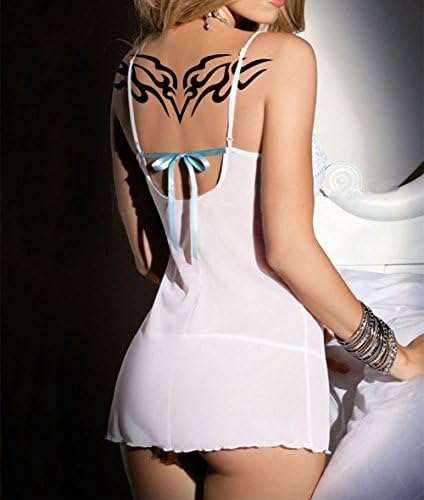 FQQ Lady's White Lingerie Nightwear Underwear Sleepwear Dress G-String