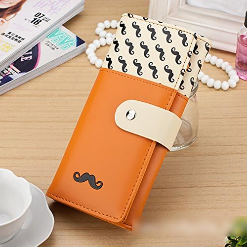 BCL13 Mustache Wallet Cute Purses for Women & Girls Flip Buckle Cases for Mobile Cell Phone (Orange)