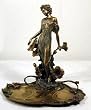 Art Nouveau Lady Camilia Trinket Dish Statue, Real Bronze Powder Cast Sculpture 10 1/2-inch
