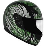HAWK Green with Black Full Face Motorcycle Helmet - Size : Large