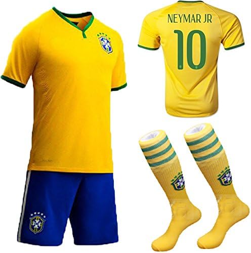 Wild Bunch 2014 FWC Brazil Neymar Jr #10 Soccer Football Jersey Sportswear Team Polo Shirt &amp; Short &amp; Sock for 3-14 Years Kids (5-6 YEARS)