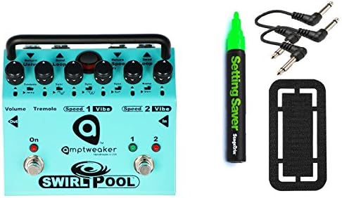 Amptweaker SwirlPool Tremolo Vibrato Pedal Bundle w/ 4 free Items: StageTrix Setting Saver Pen, StageTrix Pedal Fastener, 2x Hosa Patch Cables