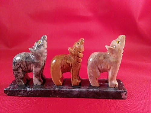 Set of Three Soapstone Hand Carved Wolves 1.75 Inches Height