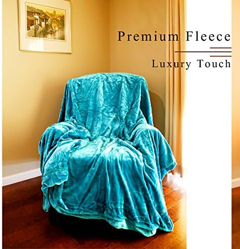 2 Layer Velvet Plush Throw, Floral Embossed Fleece Throw Blanket, Solid Teal Turquoise Micro Plush Throw Blanket, 84 By 76 Inch