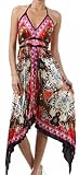 Flower and Leaves Print Satin Pleated V-Neck Halter Handkerchief Hem Maxi / Long Dress ( 2 Colors )