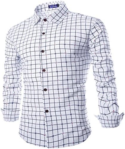Rainse Mens Stylish Classic Slim Fit Plaid Long Sleeve Dress Shirt
