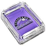 Picture Colorado Rockies Glass Ashtray - Dimensions 3 Inch x 4 Inch - Simulated Black Velvet Botton