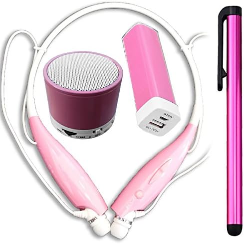 HALFDIRECT Music Lover Audio Bundle - Includes Around the Neck Bluetooth Headset, Hd Speaker, Metallic Stylus & Juice Pack Battery. (Pink)