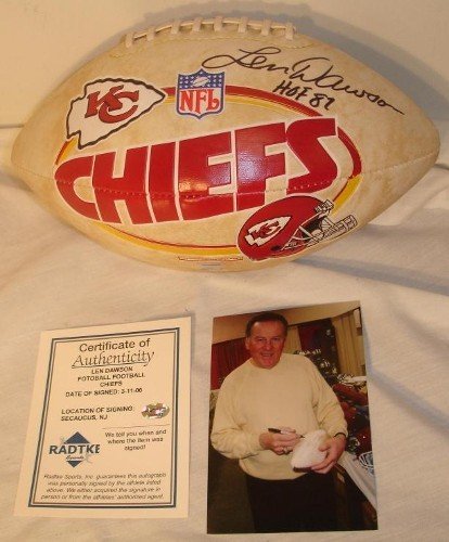 Len Dawson Autographed/Hand Signed Kansas City Chiefs Fotoball Football with HOF 87 Inscription