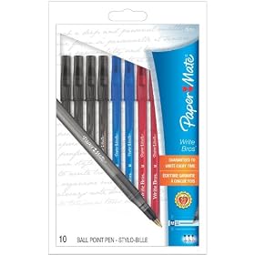 Paper Mate Write Bros. Stick Medium Tip Ballpoint Pens, 10 Colored Ink Pens(73737)