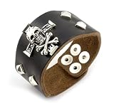 Mens Black Leather Skull Bones Cross