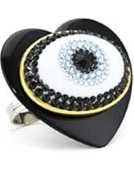 Tarina Tarantino "All Eyes On You" Heart and Eye Double Shank Adjustable Ring with Swarovski Crystal Pave