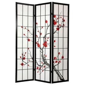 Unique Asian Décor - 71" Cherry Blossom Japanese Shoji Folding Privacy Floor Screen Room Divider