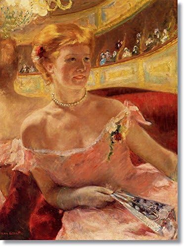 Blossoming art Woman in a Loge aka Woman with a Pearl Necklace in a Loge by Mary Cassatt Hand Made Reproduction on Canvas(72 inch * 97 inch ,Framed)