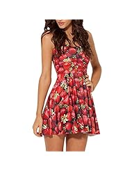 Petite Summer Pleated Stretchy Polyester/Spandex General Print Skater Dress 