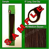 #6 Medium Chestnut Brown, 6 Inch Sample of Clip on in Human Hair Extensions Set