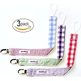 Pacifier Clip - 3 Pack, Two Sided Design, High Quality Unisex Pacifier Holder Set for Girls and Boys. These Binky Clips Secure Soothies, Teething Rings, Baby Blankets and More. This Fun Soothie Holder is also Great as a Baby Shower Gift.