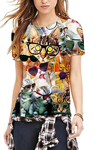 Sumtory Women 3D Printed T shirts Round Collar Leisure Blouse Short Sleeve