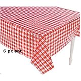 (6) Plastic Red and White Checkered Tablecloths - 6 Pc - Picnic Table Covers