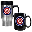 Chicago Cubs MLB Stainless Steel Travel Mug & Black Ceramic Mug Set - Primary Logo