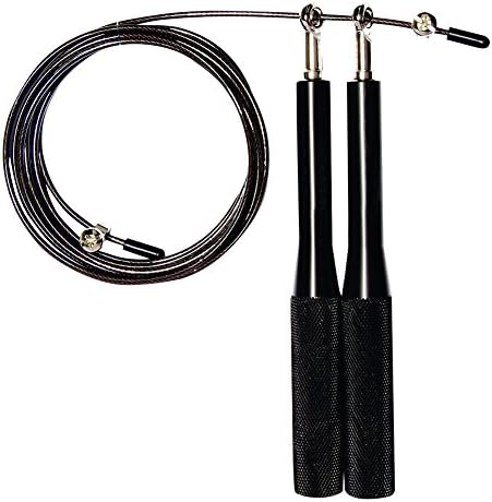 Eplay CrossFit Speed Jump Rope, Eplay Adjustable Coated Steel Wire With Carry Bag &amp;Spare Rope for Boxing &amp;WOD&amp; Weight Loss &amp; Fitness (Black, Steel Handle)