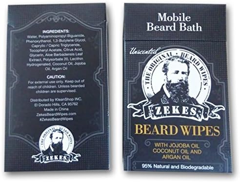 Zekes Original Beard Wipes - 10 Pack - Unscented, Condition &amp; Treat Your Messy Beard With Coconut Oil, Jojoba &amp; Argan Oil Best Mobile Beard Wipes For Well-groomed Beards Like Beard Oils, Conditioners