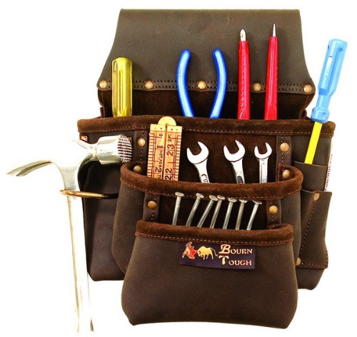BOURN TOUGH LOT-620 Jumbo oil tan full grain cowhide leather contractors tool pouch / nail bag