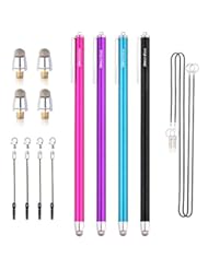 Wireless: Dimples Excel New Generation 4 x Extra Long XXL 7.5" Ultra Slim 3mm Micro-Knit Hybrid Fiber Tip Stylus Pens + 4 Replacement Tips(4pcs - Aqua Blue/Black/Pure/Hot Pink) - Dimples Excel Ltd