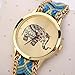 Lowpricenice(TM) Women Elephant Pattern Weaved Rope Band Bracelet Quartz Dial Wrist Watch