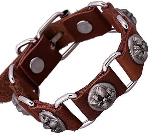 Genuine Leather Metal SKull Studs Genunine Leather Bracelet Men Woman Skull Bracelets (SKBR426)