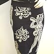 Lucky 13 Voodoo Doll Skirt, Devil in Skirts Black Pencil Skirt with Voodoo Doll and Skulls Design