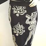 Lucky 13 Voodoo Doll Skirt, Devil in Skirts Black Pencil Skirt with Voodoo Doll and Skulls Design