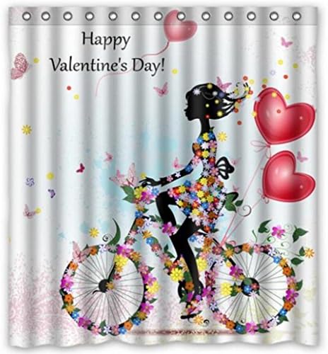 snow kiss Custom Home Decor Beautiful Girl on Bike With Love Ballons Moden Shower Curtain Good Gift Bathroom Waterproof 66"x72"