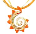 Orange and Yellow Murano Pendant, 48mm x 62mm, with Yellow Silk Adjustable Cord/Ribbon Necklace