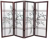 Asian - 48" Low Double Cross Bamboo Tree Shoji Screen Room Divider - Chrerry Rosewood 4 Panel