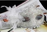 White Lace with Rhinestone Liles Venetian Mask Masquerade Halloween Costume from Y2B