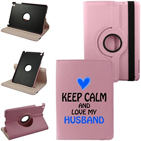 Ipad Air Retina 5th Generation Keep calm and Love My Husband Pink Cover, Synthetic Leather Rotating Ipad Air Case: 360 Degrees Multi-angle Vertical and Horizontal Stand with Strap (Pink)