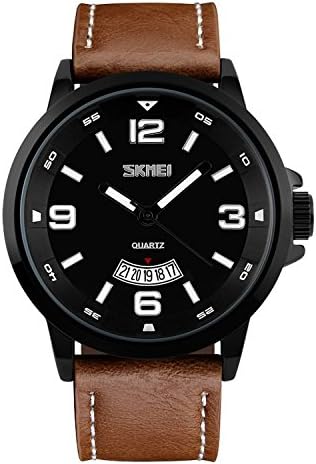Mens Unique Analog Quartz Waterproof Business Casual Wrist Dress Watch with Leather Band Strap Black