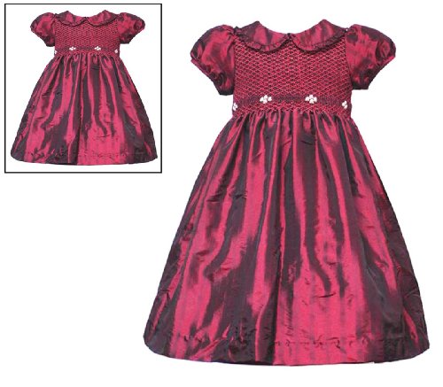 Rare Editions Little Girls 4 6X RED BURGUNDY IRIDESCENT TAFFETA SMOCKED Special Occasion Wedding Flower Girl Holiday Party Dress