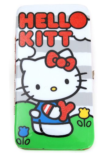 Hello Kitty Grey Stripe Glitter Hinge Wallet