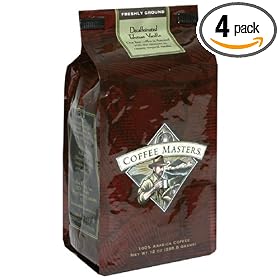 Coffee Masters Flavored Coffee, Tahitian Vanilla Decaffeinated, Ground, 12-Ounce Valve Bag, (Pack of 4)