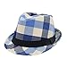 Premium Multi Color Plaid Stitch Black Band Fedora Hat, Blue