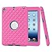 Ipad Mini Case, H&T(TM) Unique Silicone Design Soft Ipad Mini 3 In1 Hybrid Shockproof Protective Bling Diamonds Cover Case for Apple Ipad Mini 3/ 2/ 1 (Rosered+Green)